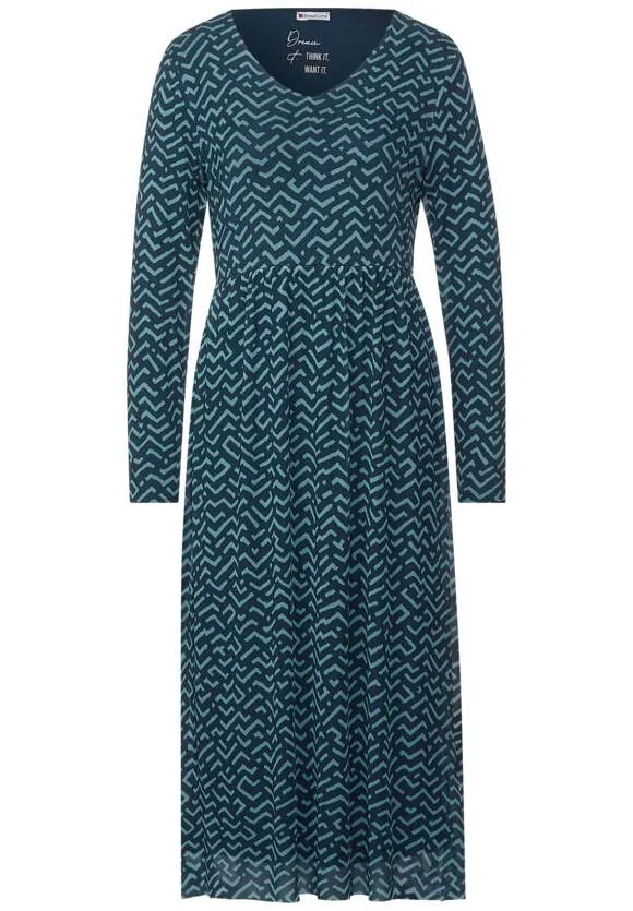 143399-Teal Mesh Print Dress- Street One