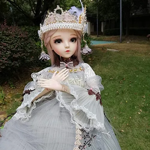 24" Full Set BJD Doll   Handmade Makeup 24 inch 60cm EVA BJD Lady   Glass Eyes   Accessories Wigs Clothes Shoes (03)