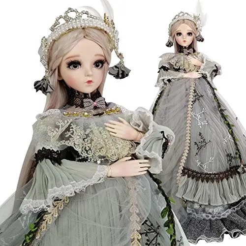 24" Full Set BJD Doll   Handmade Makeup 24 inch 60cm EVA BJD Lady   Glass Eyes   Accessories Wigs Clothes Shoes (03)