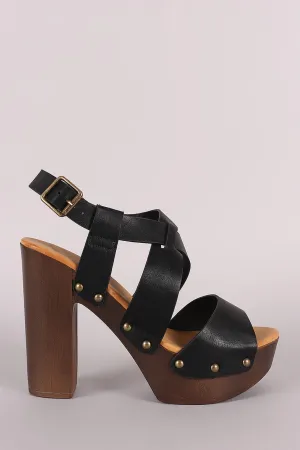 Bamboo Peep Toe Crisscross Wooden Chunky Platform Heel