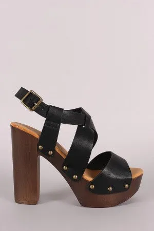 Bamboo Peep Toe Crisscross Wooden Chunky Platform Heel