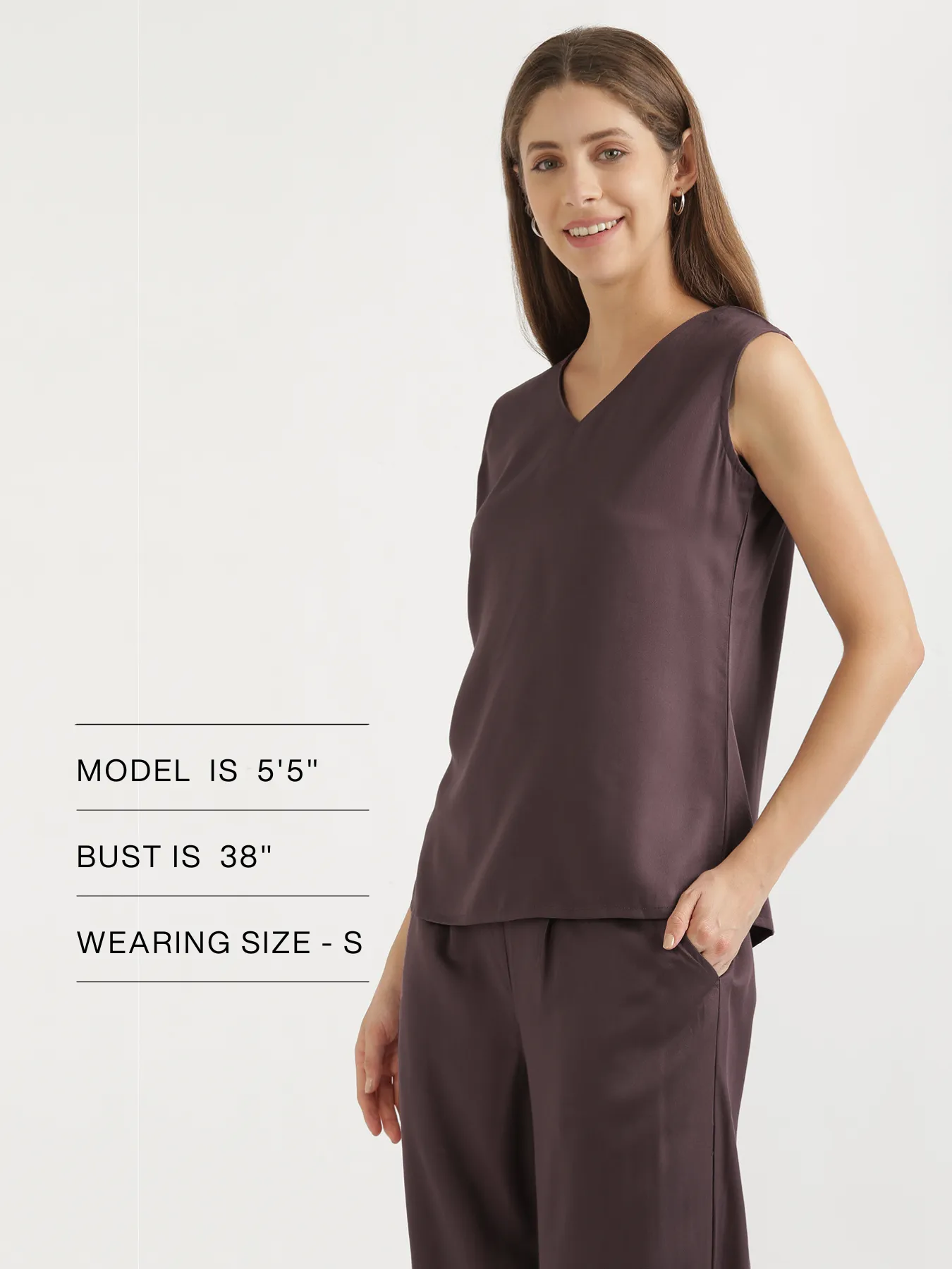 Brinjal V-Neck Sleeveless Top