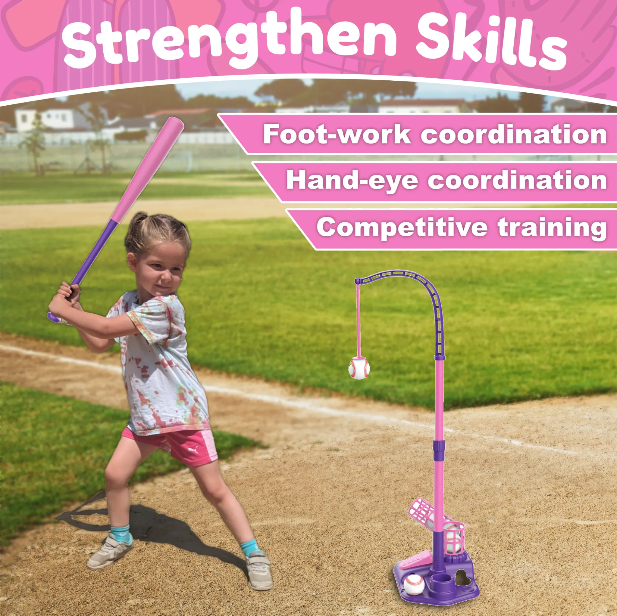 Contixo 3-in-1 Kids T-Ball Set - Adjustable Tee, 6 Balls, Indoor/Outdoor, Ages 3-5