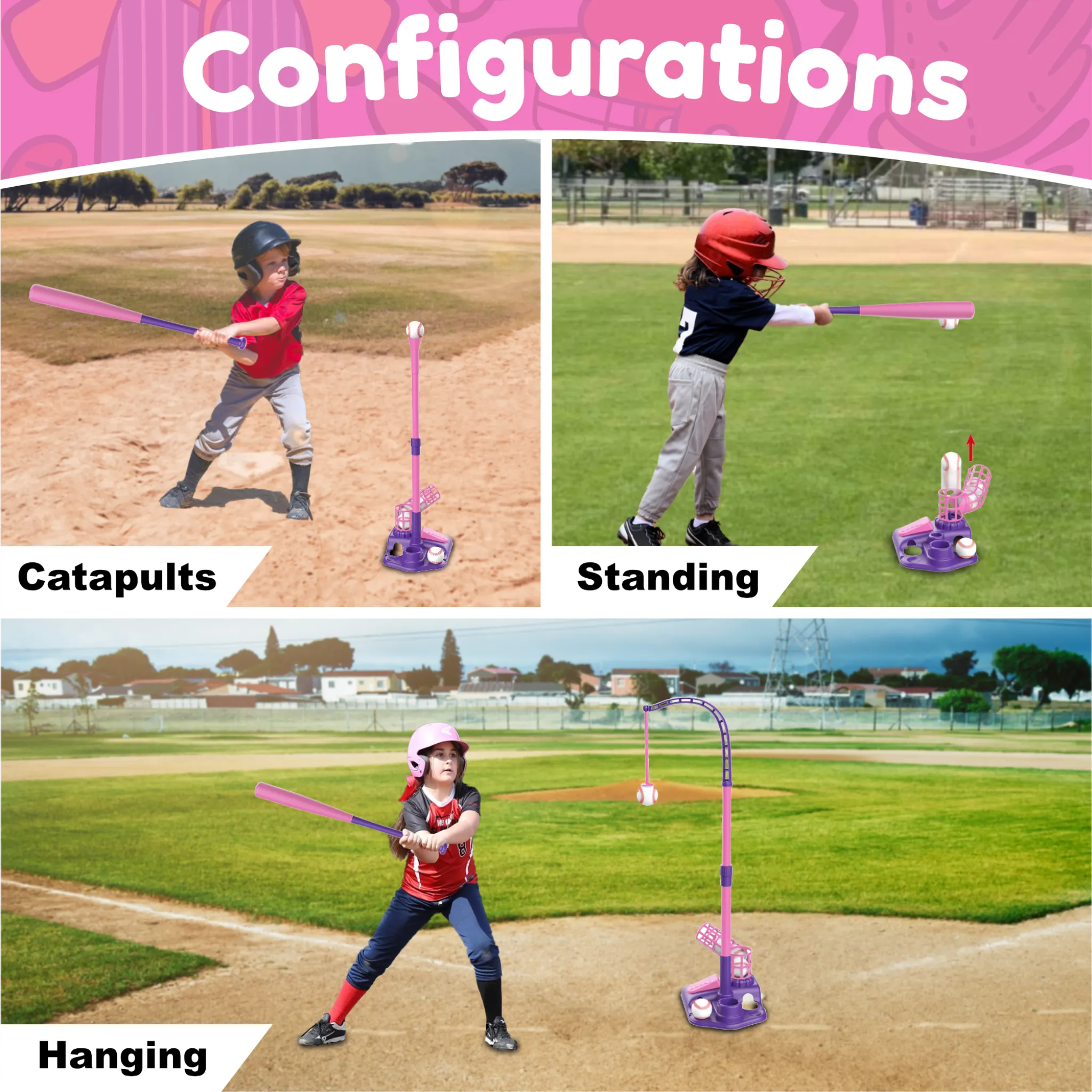 Contixo 3-in-1 Kids T-Ball Set - Adjustable Tee, 6 Balls, Indoor/Outdoor, Ages 3-5