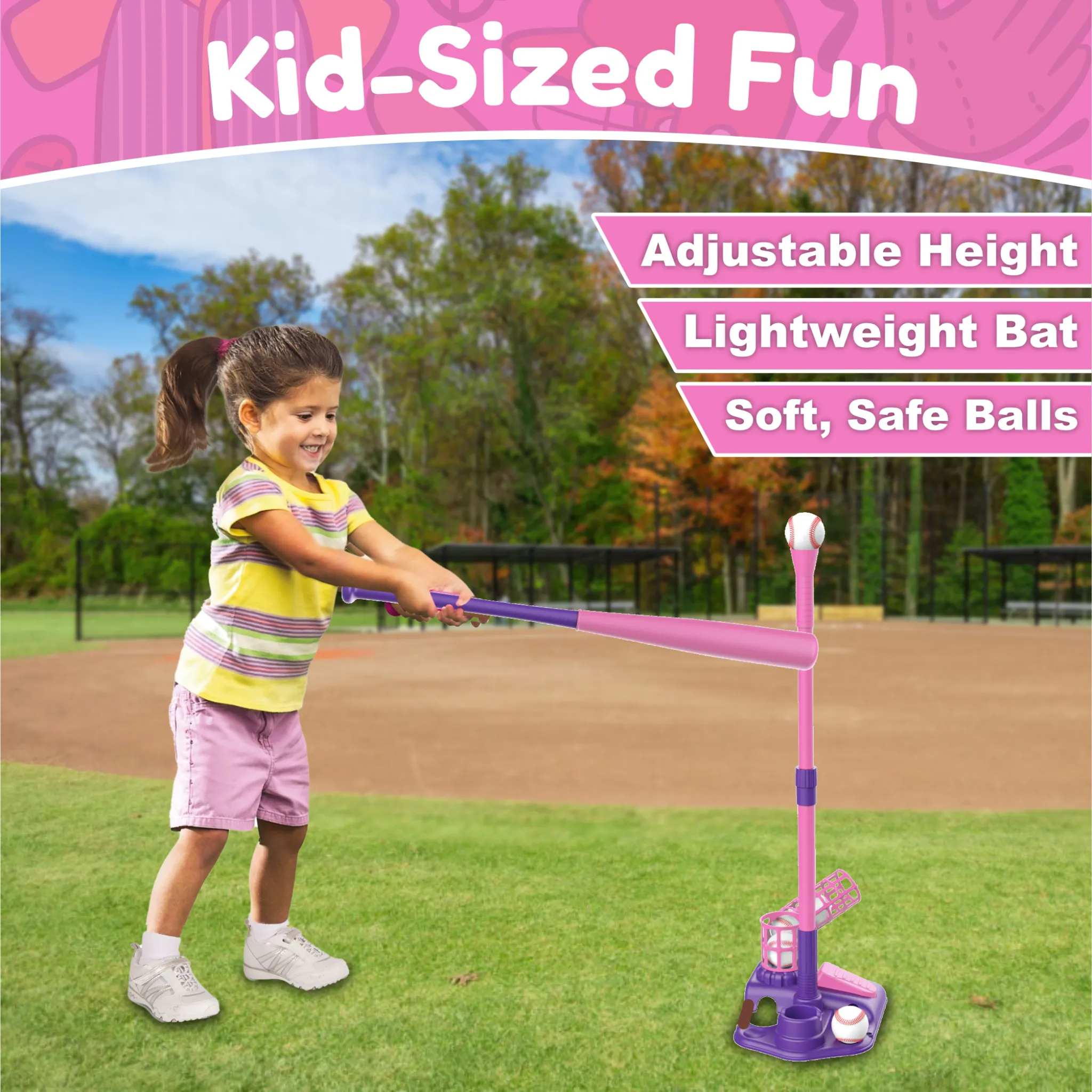 Contixo 3-in-1 Kids T-Ball Set - Adjustable Tee, 6 Balls, Indoor/Outdoor, Ages 3-5