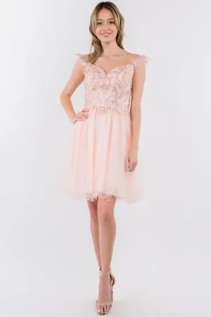 Cut-Away Shoulder Sweetheart Mesh Short Dress GLGS1966