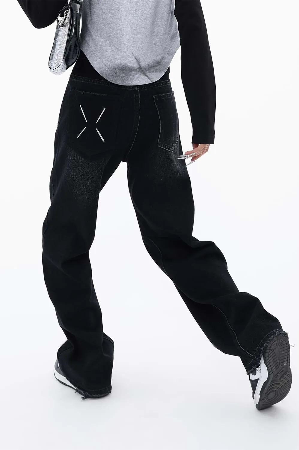 Distressed Hem Straight Fit Jeans