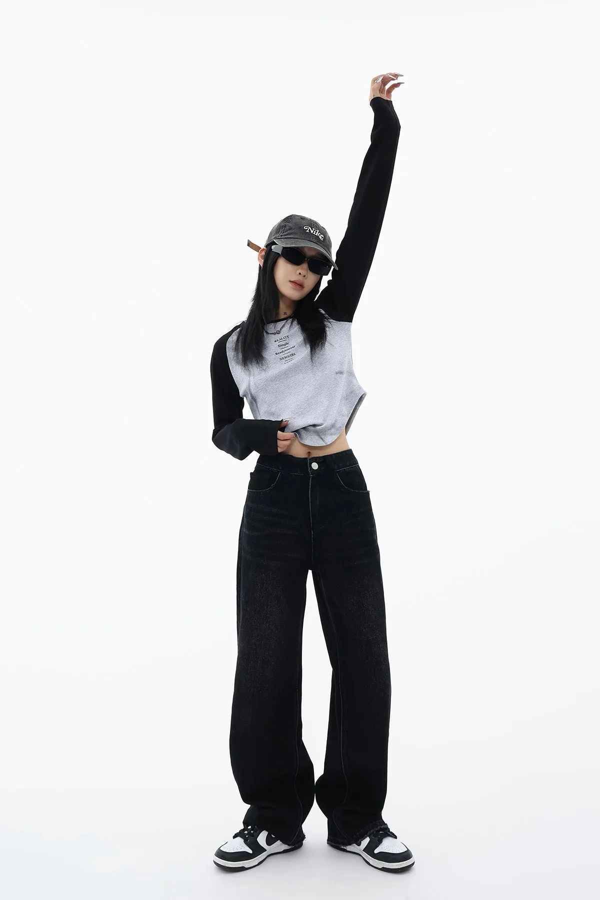 Distressed Hem Straight Fit Jeans