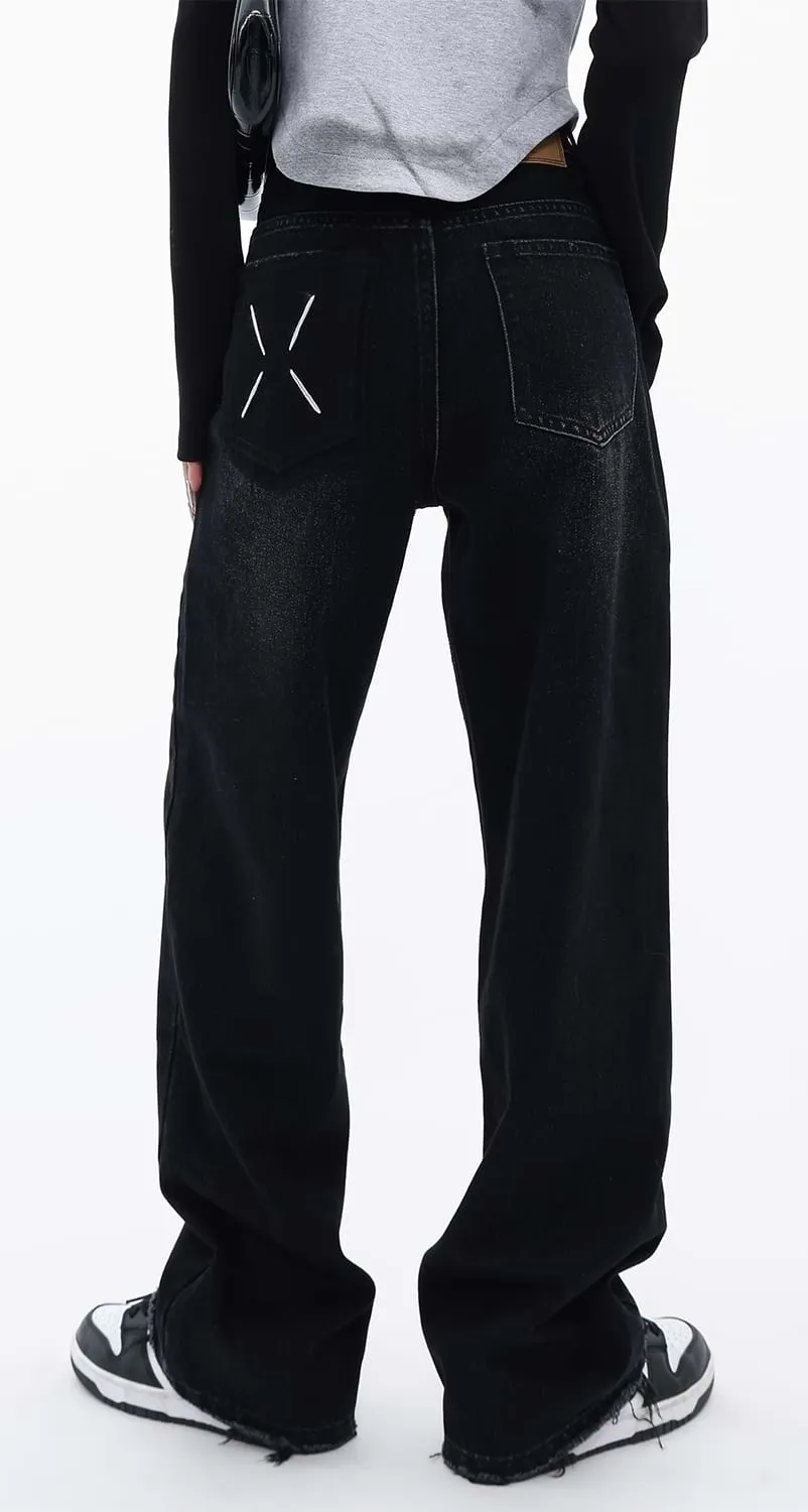 Distressed Hem Straight Fit Jeans