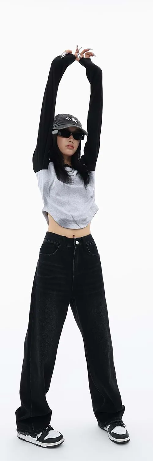 Distressed Hem Straight Fit Jeans