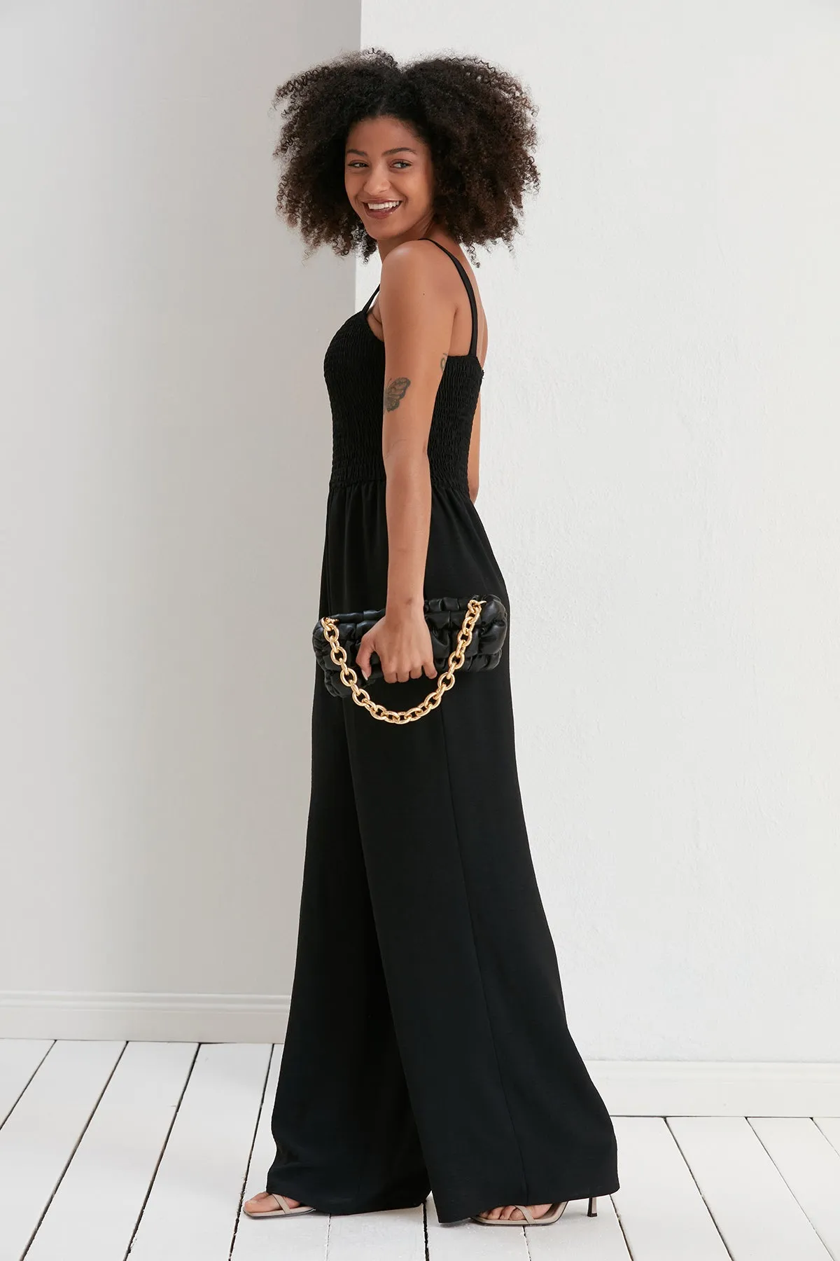 Effortless Wide Leg Cami Jumpsuit in Classic Black