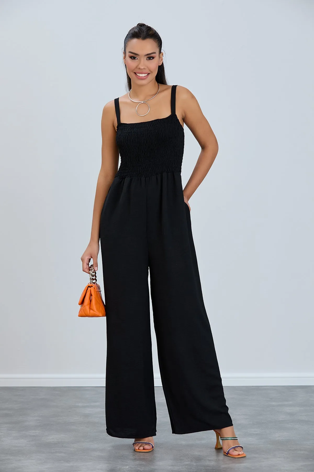 Effortless Wide Leg Cami Jumpsuit in Classic Black