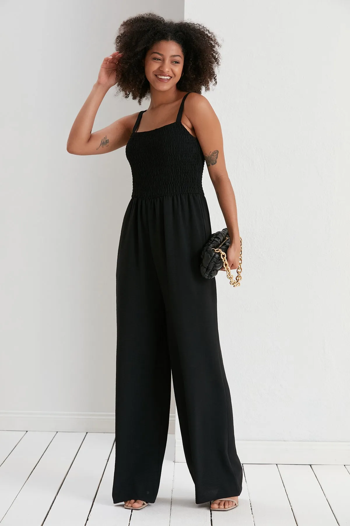 Effortless Wide Leg Cami Jumpsuit in Classic Black