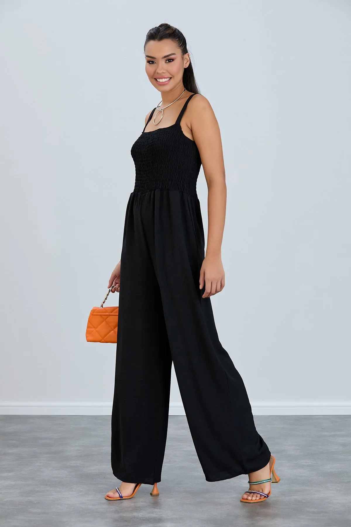 Effortless Wide Leg Cami Jumpsuit in Classic Black