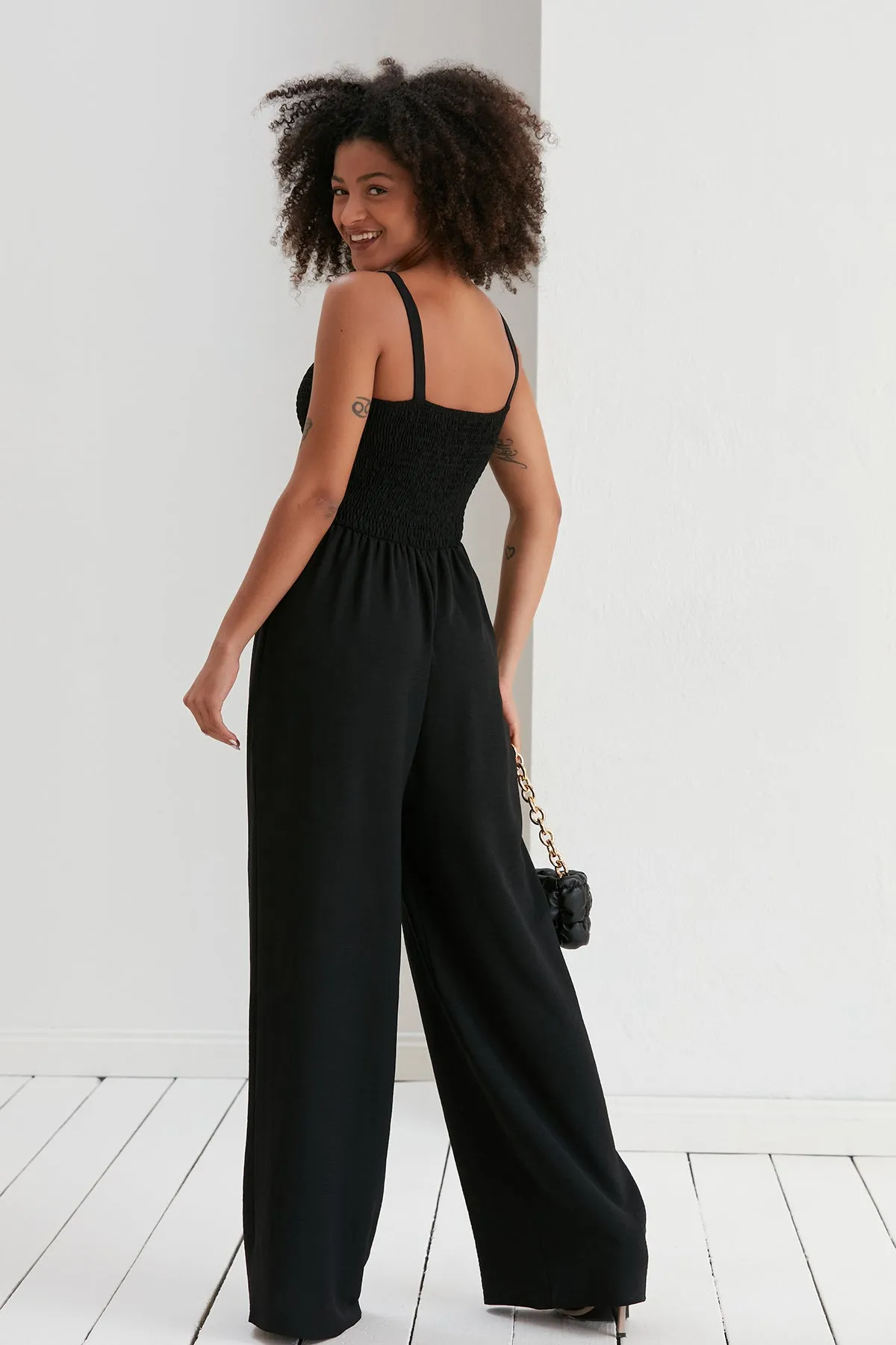Effortless Wide Leg Cami Jumpsuit in Classic Black