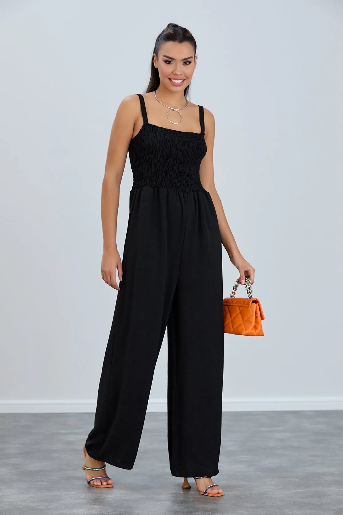 Effortless Wide Leg Cami Jumpsuit in Classic Black
