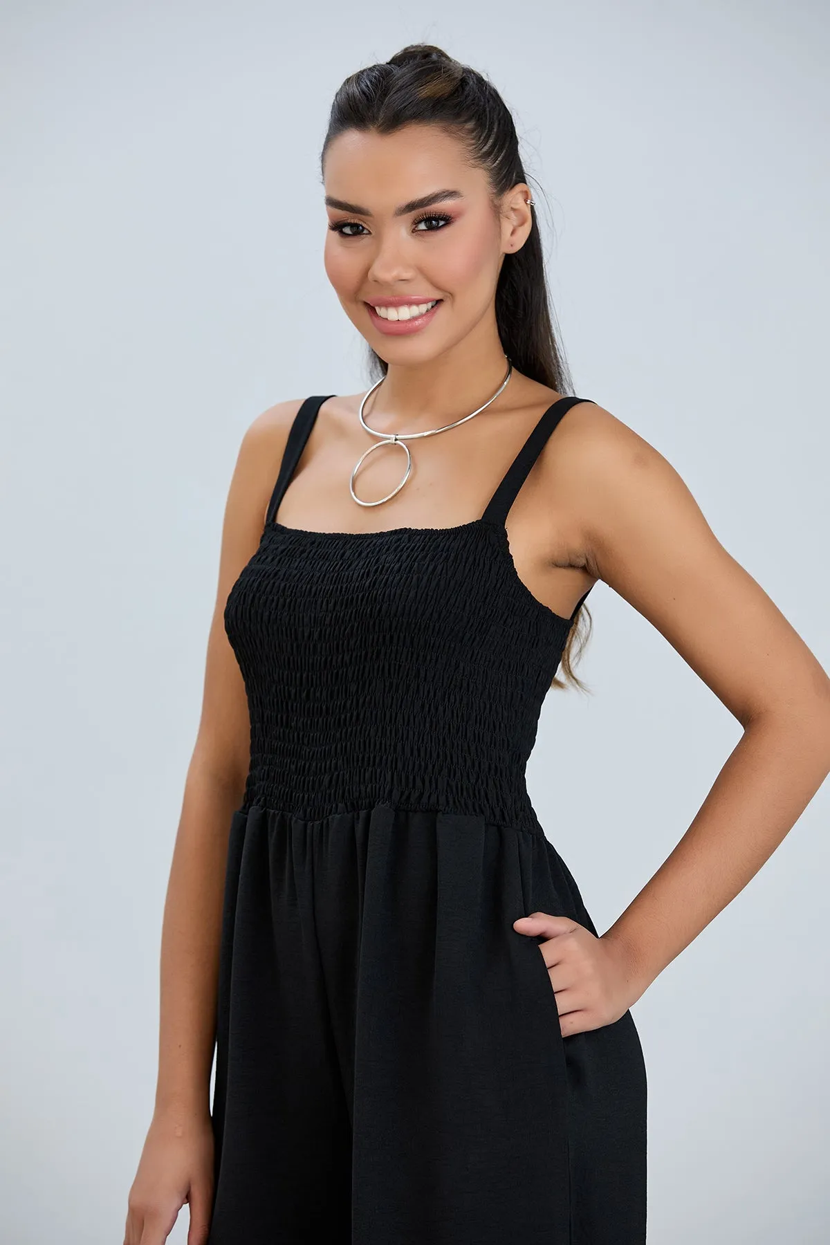 Effortless Wide Leg Cami Jumpsuit in Classic Black