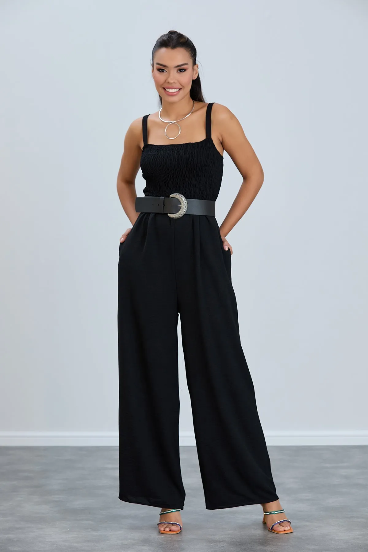 Effortless Wide Leg Cami Jumpsuit in Classic Black