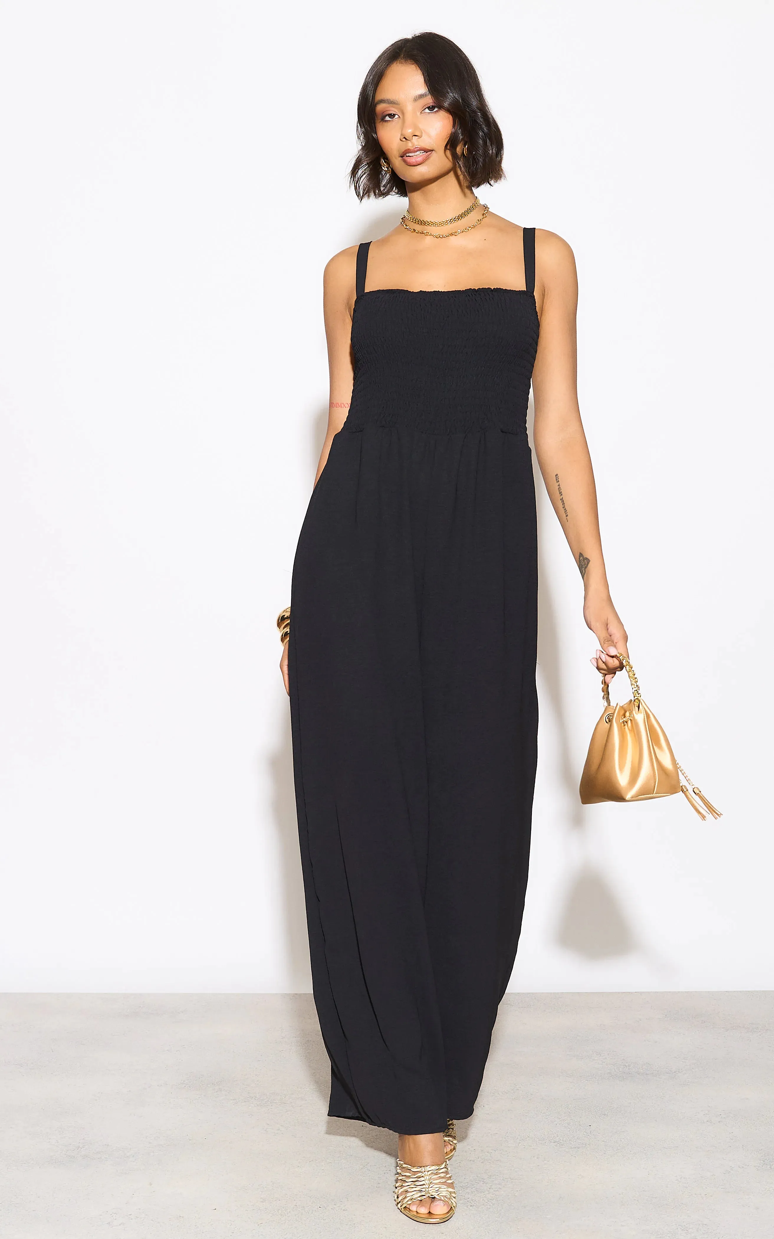 Effortless Wide Leg Cami Jumpsuit in Classic Black