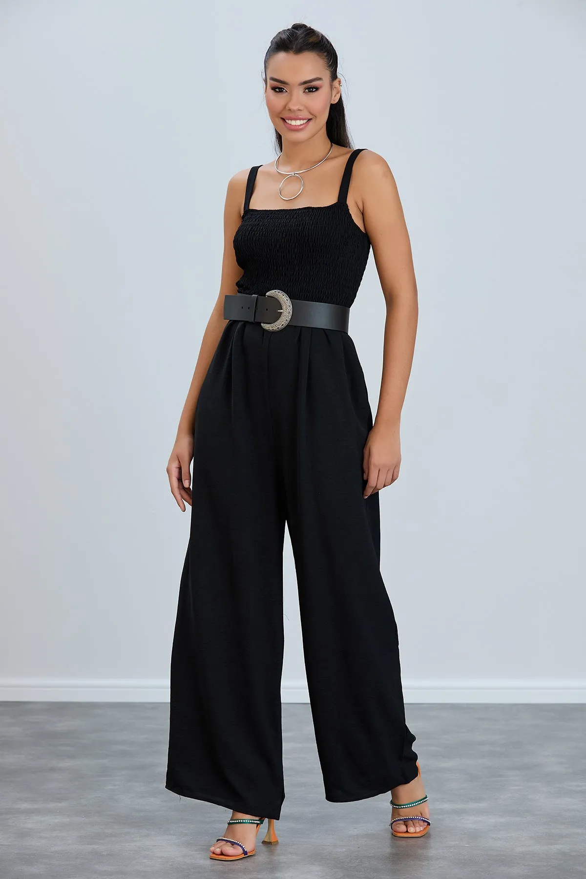 Effortless Wide Leg Cami Jumpsuit in Classic Black