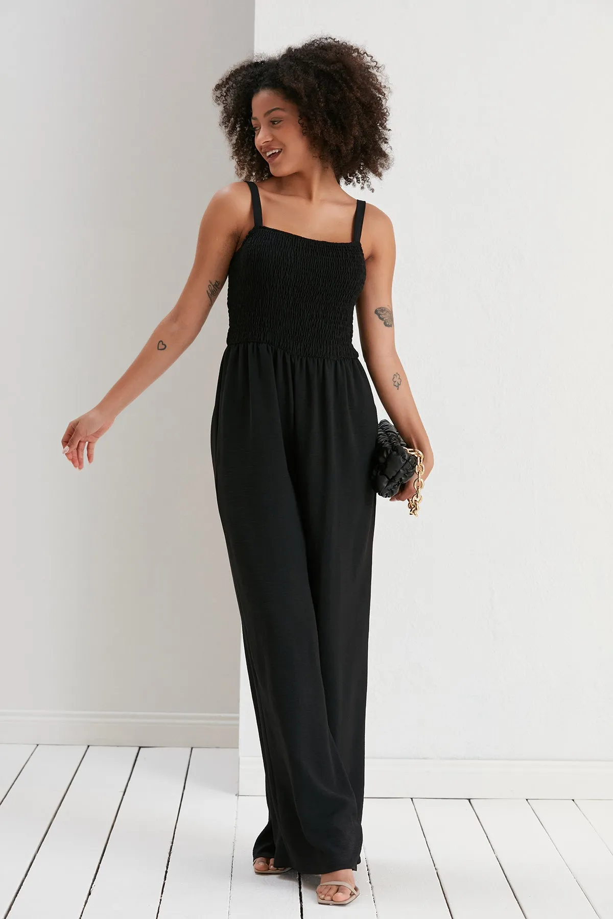 Effortless Wide Leg Cami Jumpsuit in Classic Black