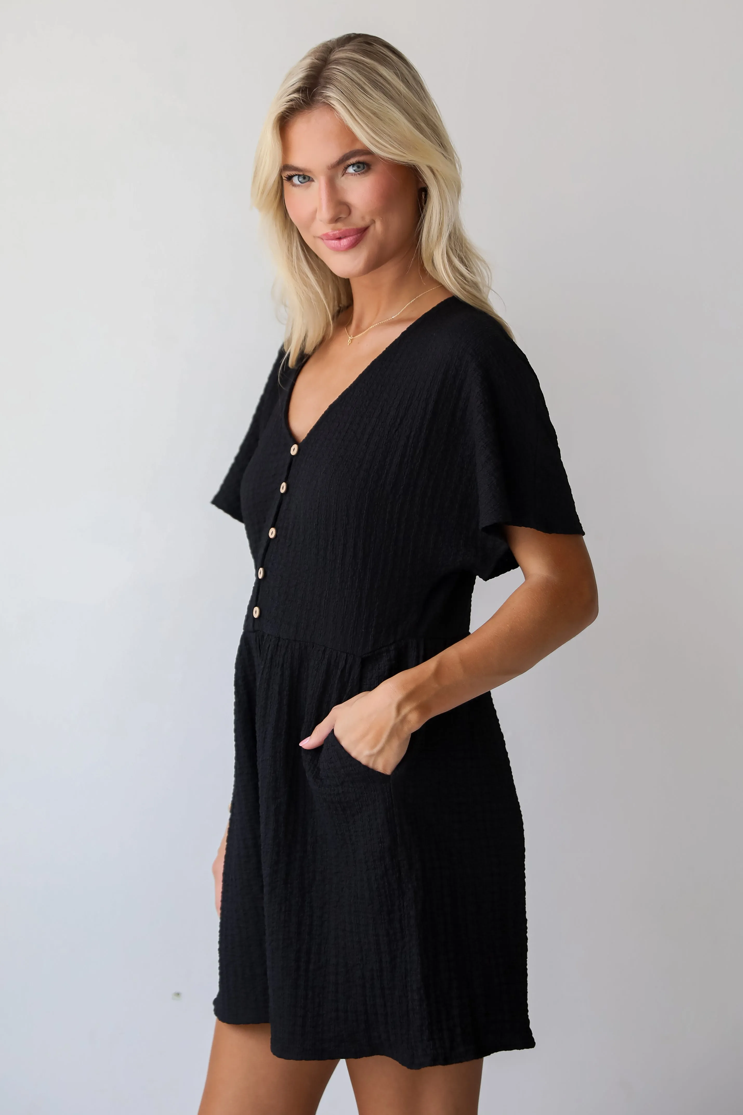 FINAL SALE - Skilled Poise Black Textured Romper