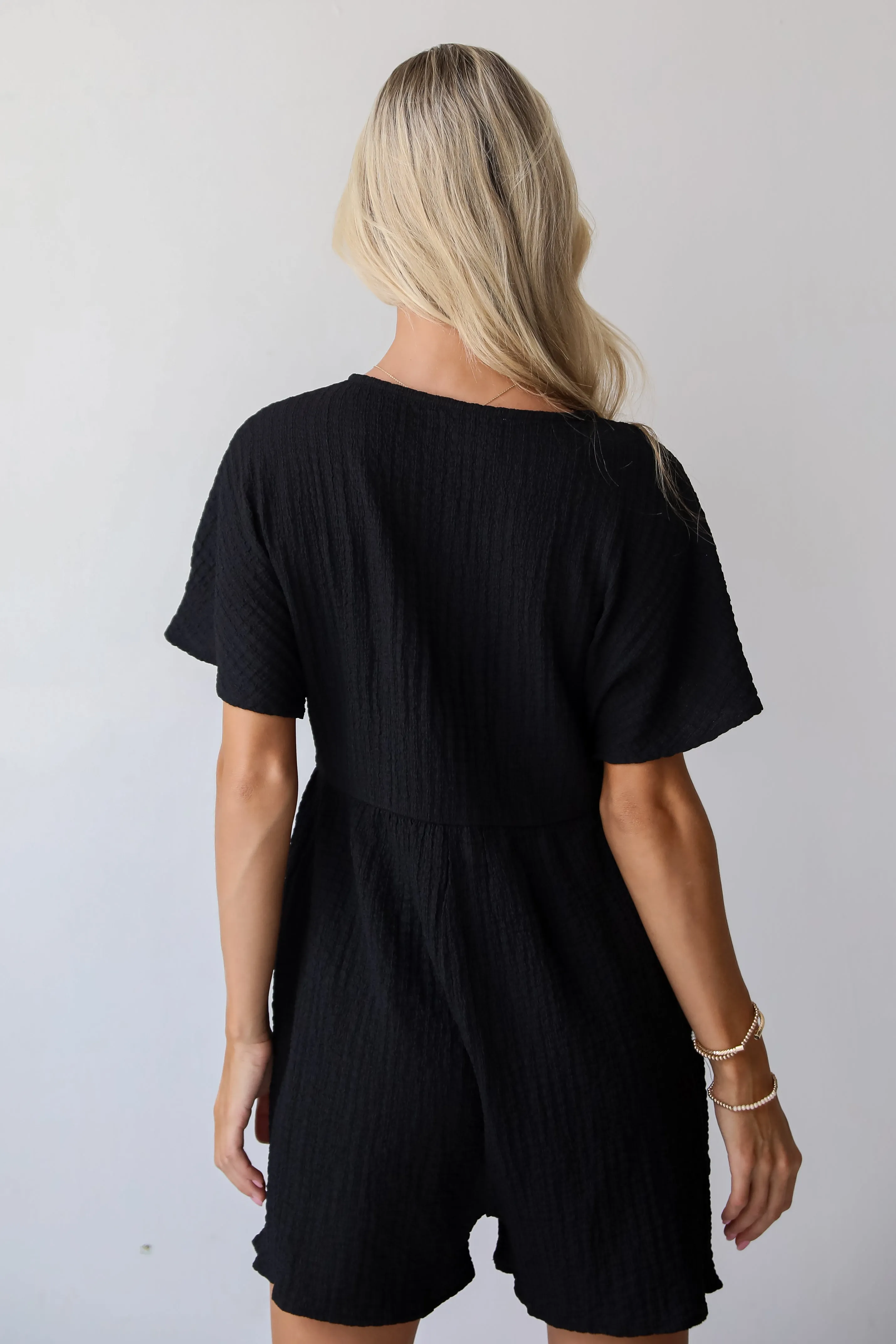FINAL SALE - Skilled Poise Black Textured Romper