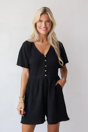 FINAL SALE - Skilled Poise Black Textured Romper