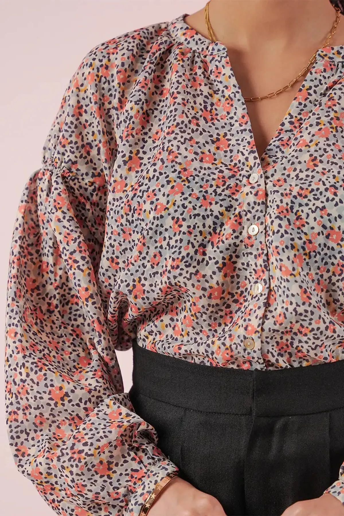 Floral Blouse Shirt For Women - Rust