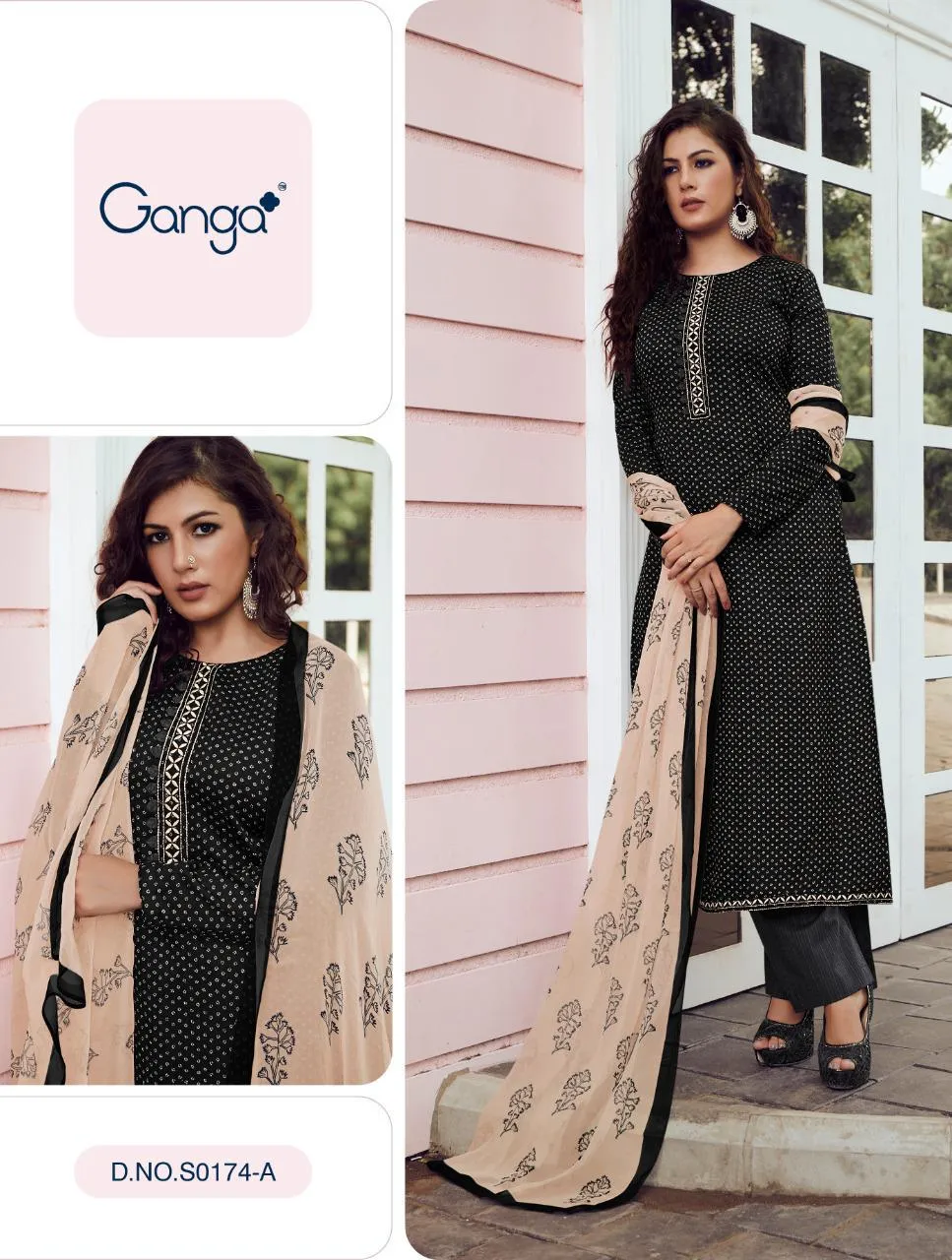 Ganga Presents Avni Cotton Embroidery Work Casual Wear Sawlar Suits