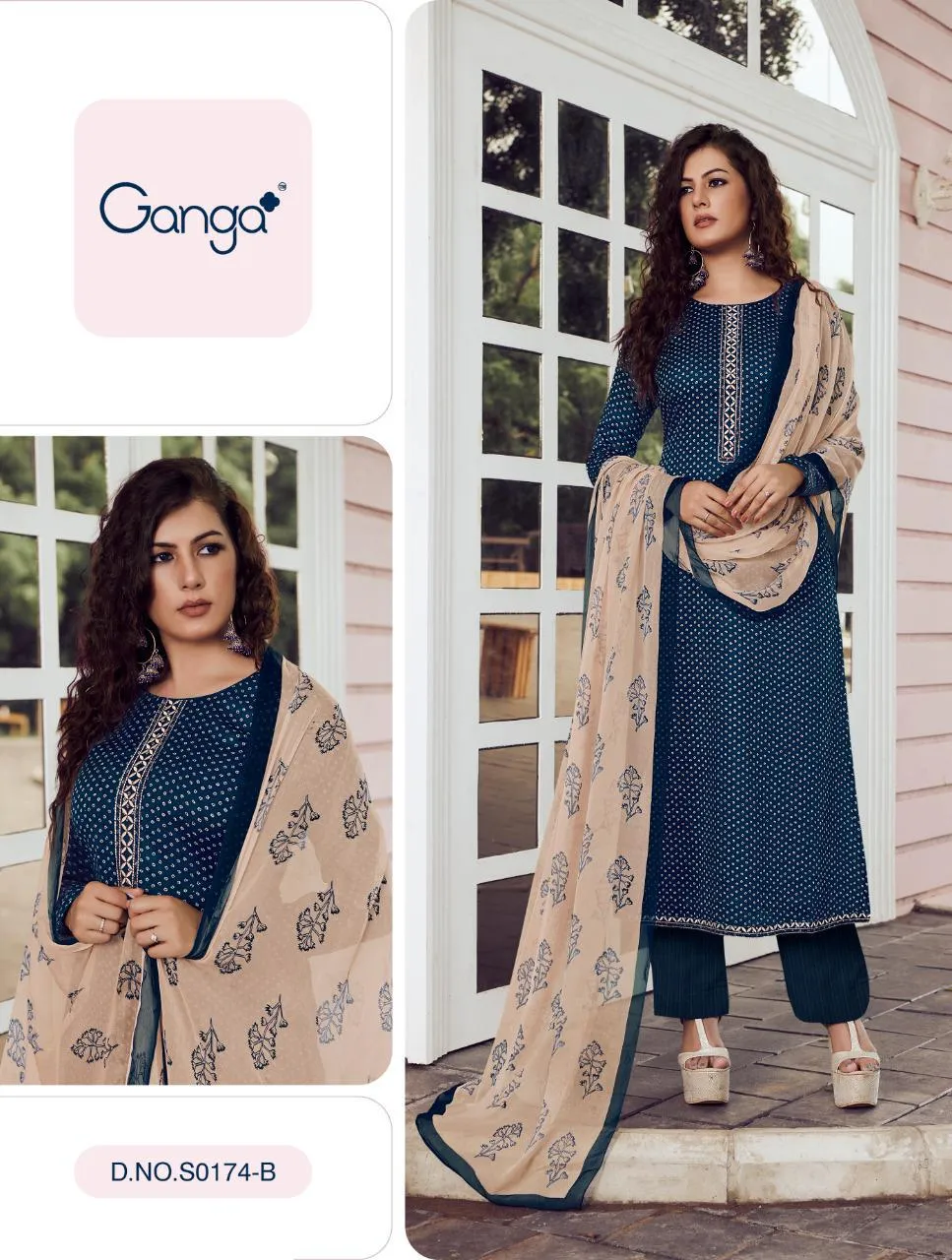 Ganga Presents Avni Cotton Embroidery Work Casual Wear Sawlar Suits