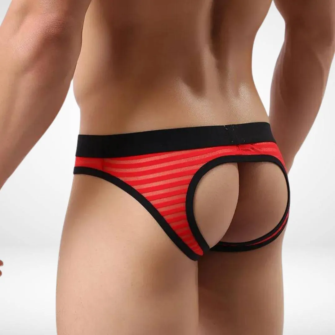 Horizontal Stripe Transparent Open Back Briefs