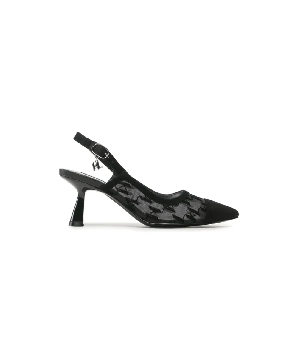 KARL LAGERFELD PANACHE SLINGBACK FLOCKING HEELS IN BLACK