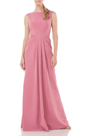 Kay Unger Boat Neck Sleeveless Pleated Front Zipper Back Solid Stretch Crepe Dress