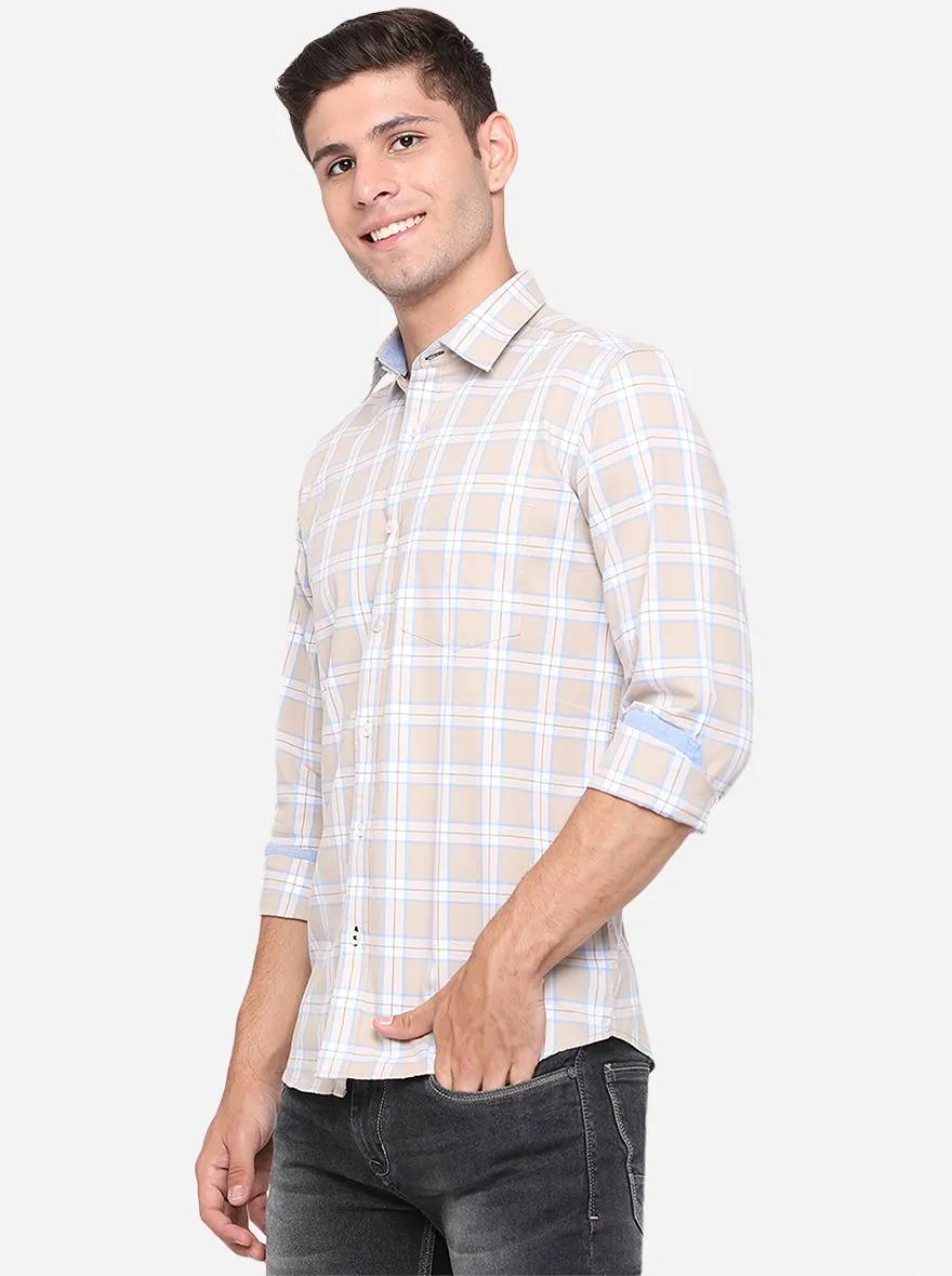 Light Pink & White Checked Slim Fit Casual Shirt | JadeBlue