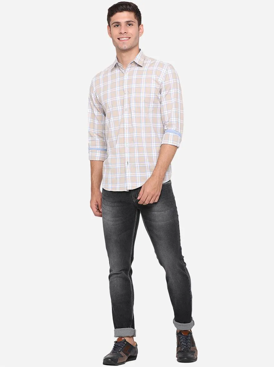 Light Pink & White Checked Slim Fit Casual Shirt | JadeBlue