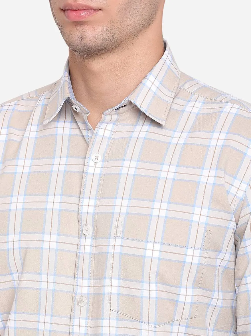 Light Pink & White Checked Slim Fit Casual Shirt | JadeBlue
