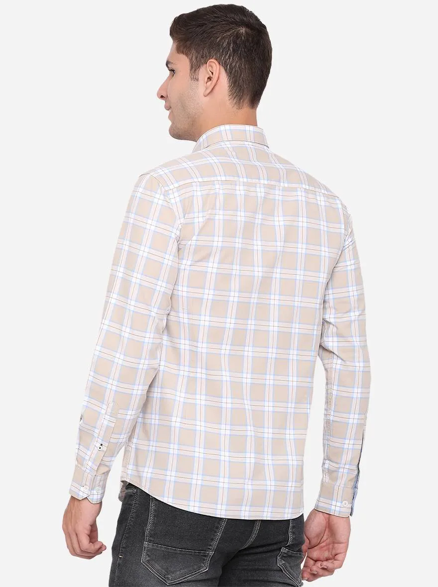 Light Pink & White Checked Slim Fit Casual Shirt | JadeBlue