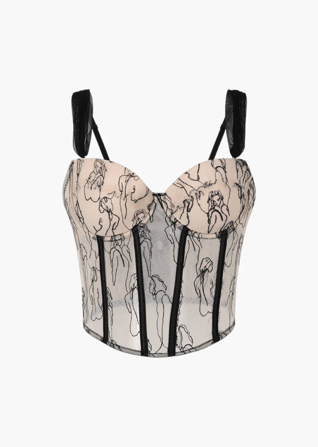 Mesh Embroidered Bustier Top