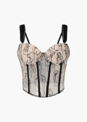 Mesh Embroidered Bustier Top