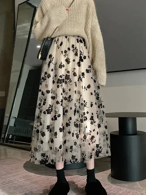 Mesh Floral Skirt For Women