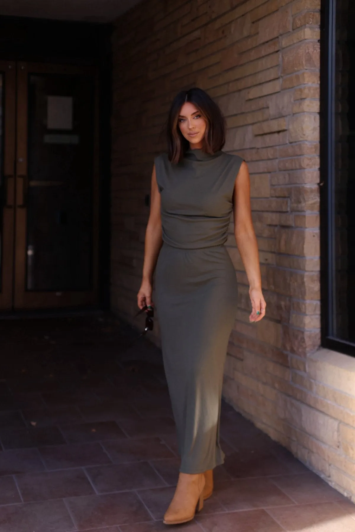 Muse By Magnolia Olive Ruched Top - DOORBUSTER