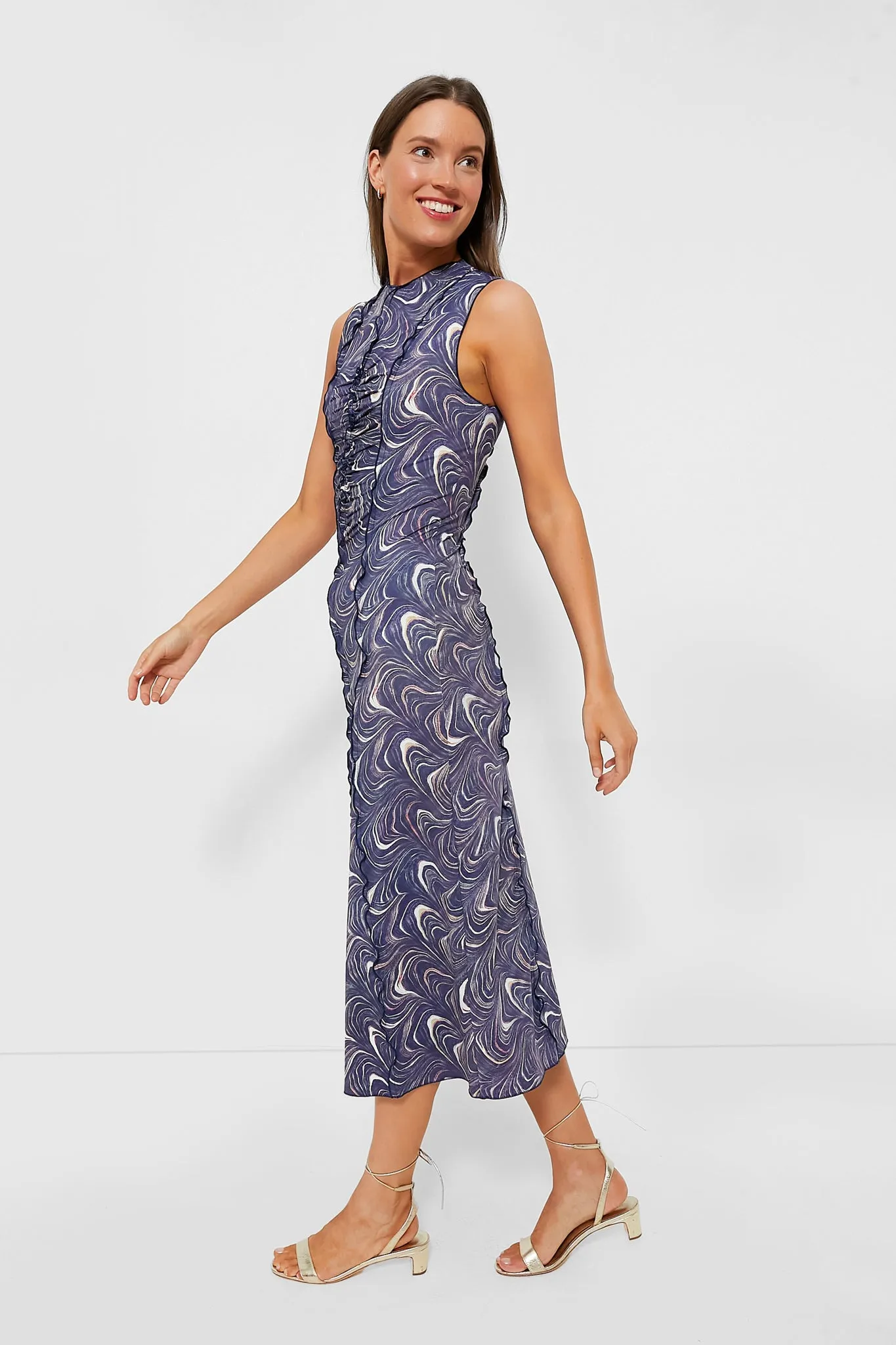 Navy Amara Marble Print Sleeveless Dress