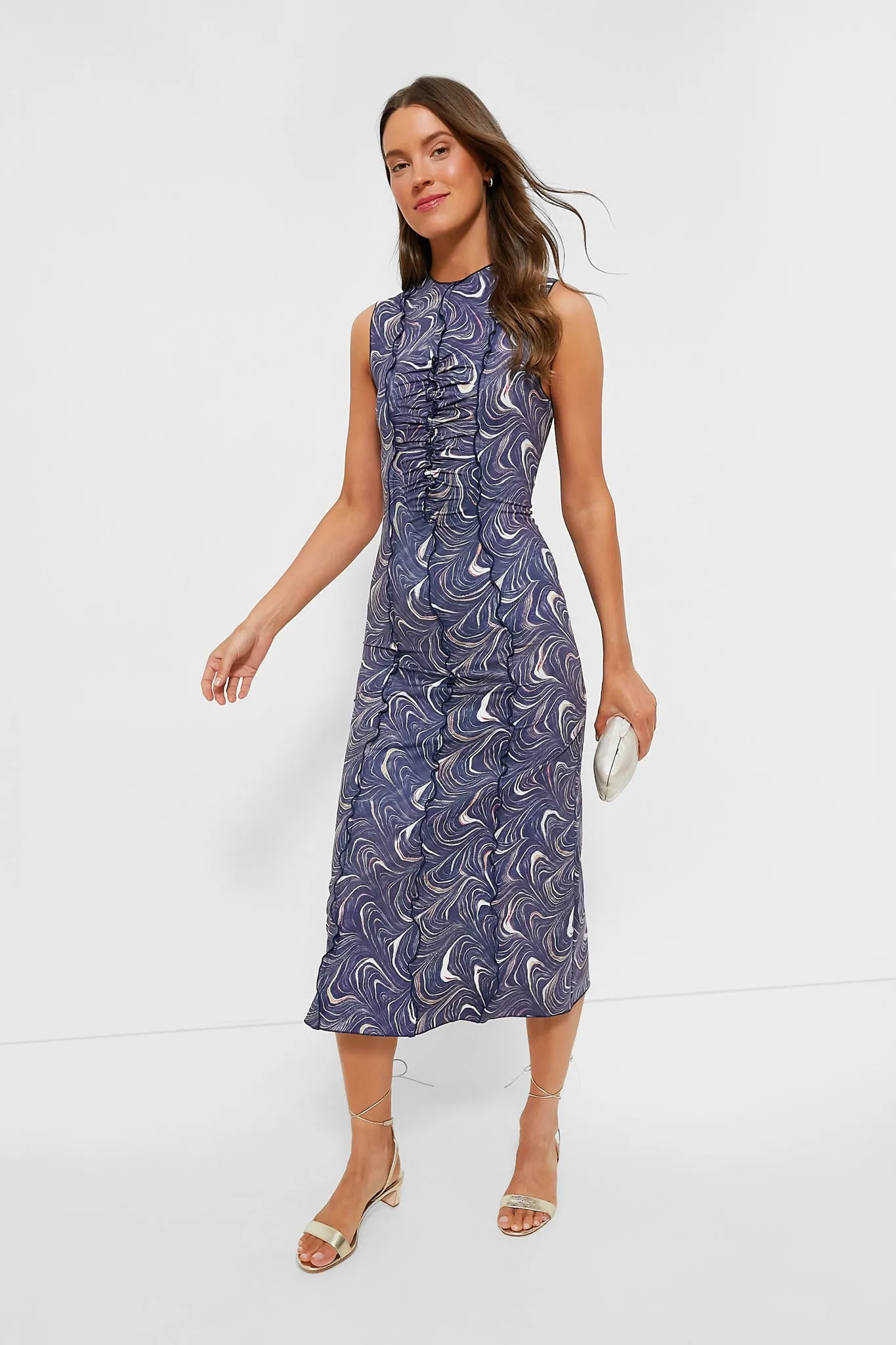 Navy Amara Marble Print Sleeveless Dress