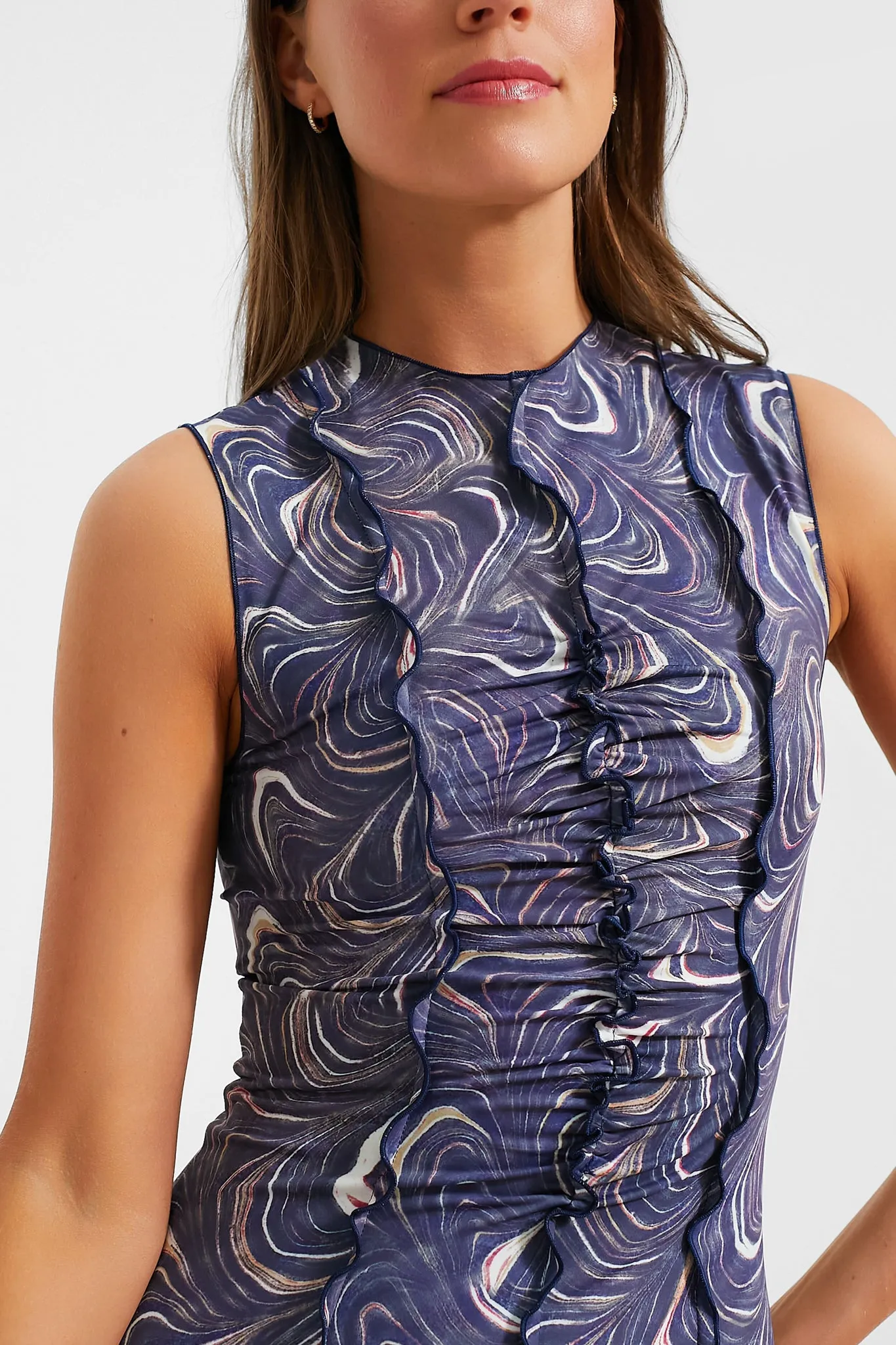 Navy Amara Marble Print Sleeveless Dress