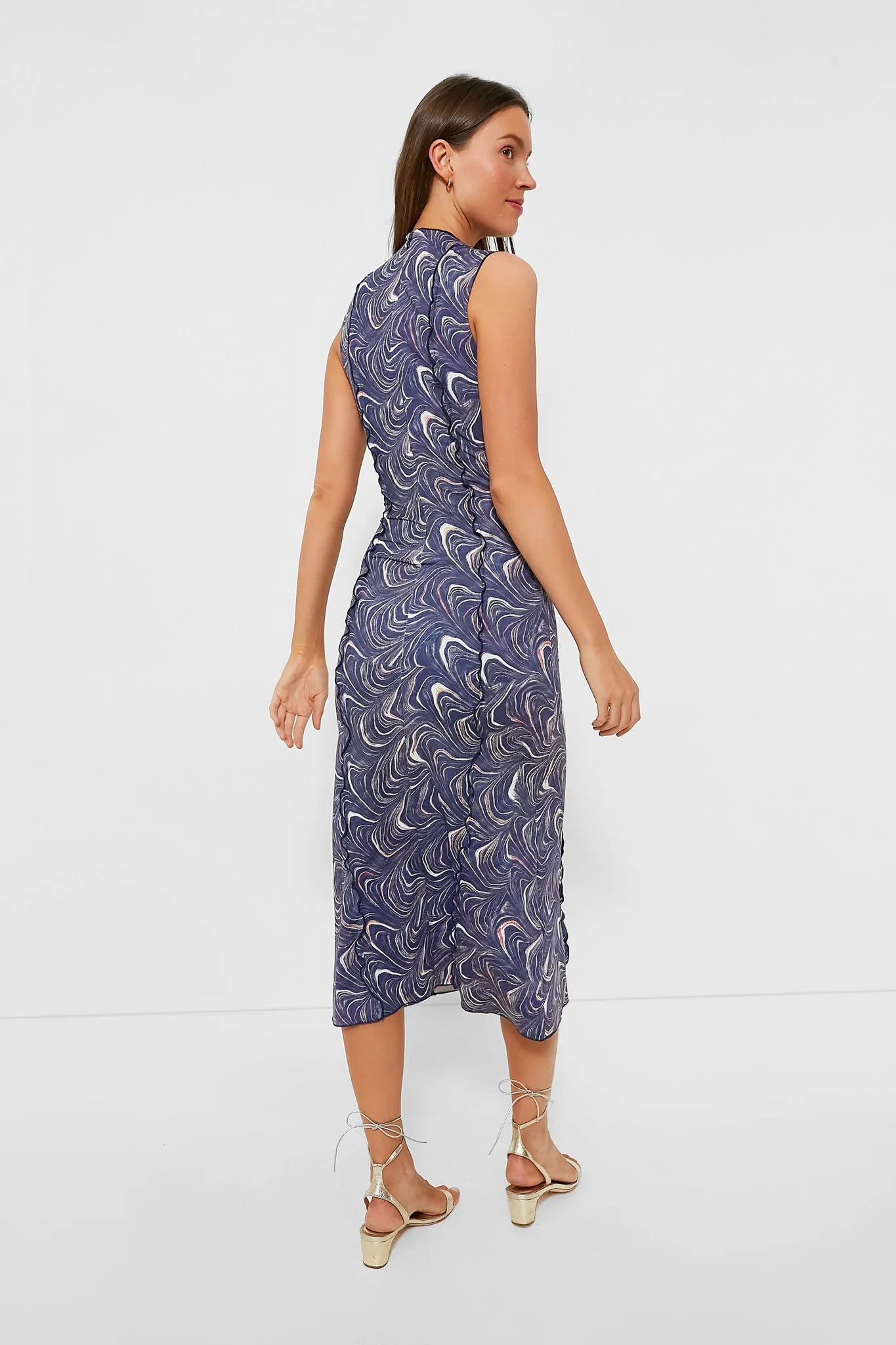 Navy Amara Marble Print Sleeveless Dress
