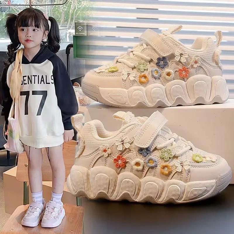 New Spring Autumn Girls Lightweight Sports Shoes Breathable Children's PU Sneakers أحذية رياضية جديدة خفيفة الوزن للربيع والخريف للفتيات ، أحذية رياضية جيدة التهوية للأطفال من البولي يوريثلين