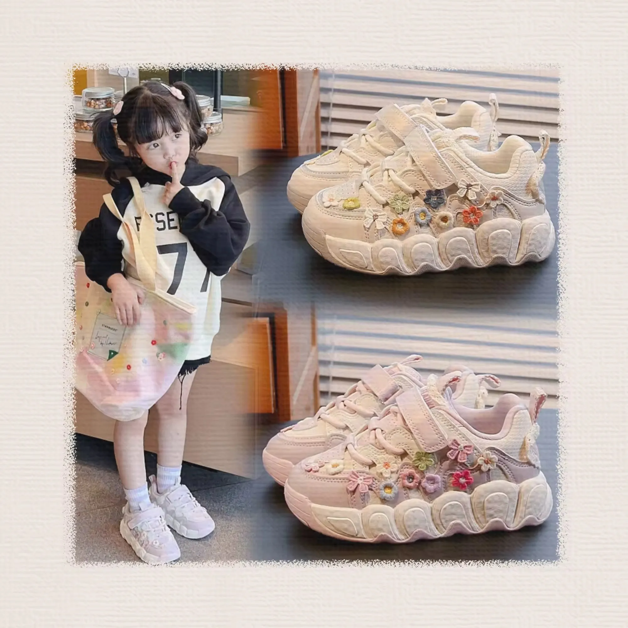 New Spring Autumn Girls Lightweight Sports Shoes Breathable Children's PU Sneakers أحذية رياضية جديدة خفيفة الوزن للربيع والخريف للفتيات ، أحذية رياضية جيدة التهوية للأطفال من البولي يوريثلين