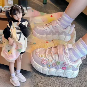 New Spring Autumn Girls Lightweight Sports Shoes Breathable Children's PU Sneakers أحذية رياضية جديدة خفيفة الوزن للربيع والخريف للفتيات ، أحذية رياضية جيدة التهوية للأطفال من البولي يوريثلين