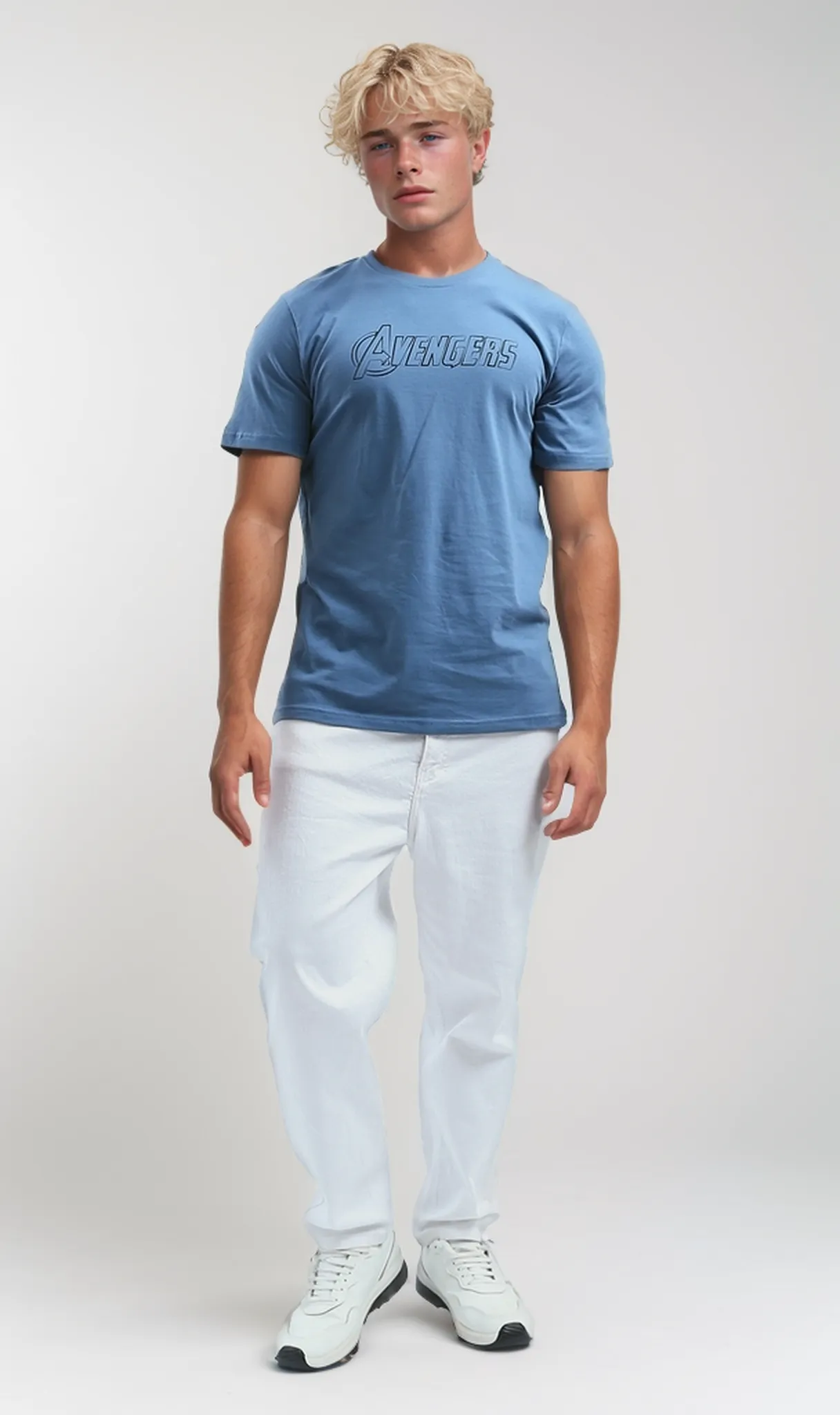 O191654 "Avengers" Printed Light Blue Printed Regular Tee